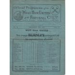 WEST HAM - BURNLEY 1937 West Ham home programme v Burnley, 27/11/1937, fold, minor marks, pencil h-t