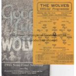 WOLVES / BOLTON Single sheet programme Wolverhampton Wanderers v Bolton Wanderers War Cup Semi Final