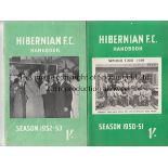 HIBERNIAN Two handbooks, 1950/1 and 1952/3 slight vertical crease. Generally good