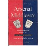 CRICKET AT ARSENAL FC Programme for Arsenal v Middlesex cricket match, 12/8/1949, Denis Compton's