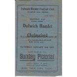 DULWICH - CHELMSFORD 1933 Six page Dulwich Hamlet home programme v Chelmsford, 14/1/1933, Amateur