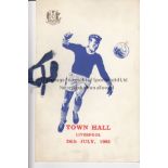 LIVERPOOL - EVERTON MENU 1963 Menu for Liverpool Town Hall Dinner, 24/7/63 given in honour of