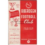 ABERDEEN - EVERTON 56 Aberdeen home programme v Everton, 24/9/56, pencil changes noted. Generally