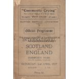 SCOTLAND - ENGLAND 1927 Exceedingly rare official programme, Scotland v England 2/4/1927 played at