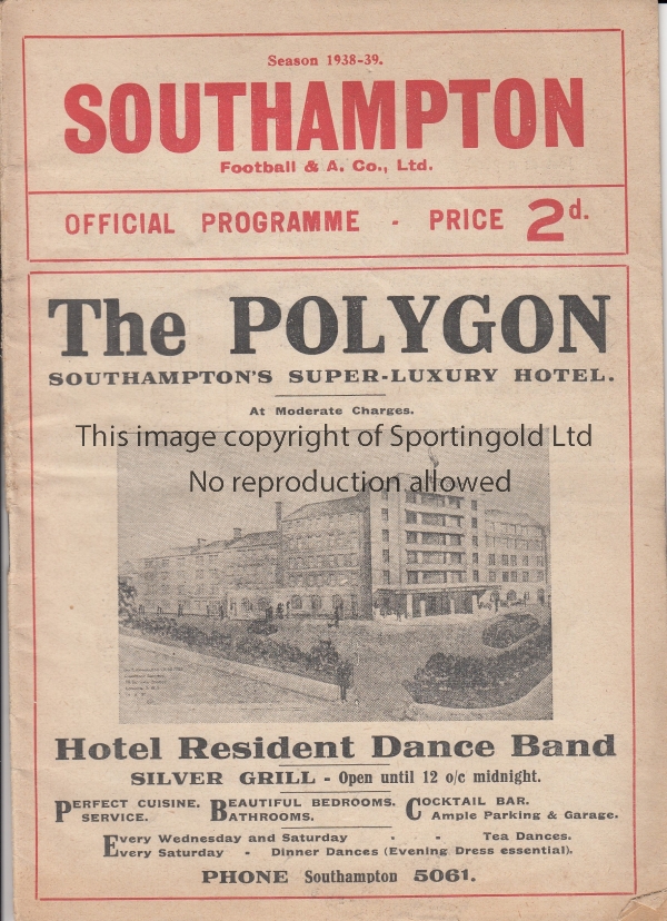 SOUTHAMPTON - FULHAM 1939 Southampton home programme v Fulham, 25/2/1939, Division 2 , slight