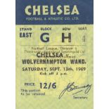 CHELSEA V WOLVES 1969 TICKET League match at Chelsea 13/8/1969. Good