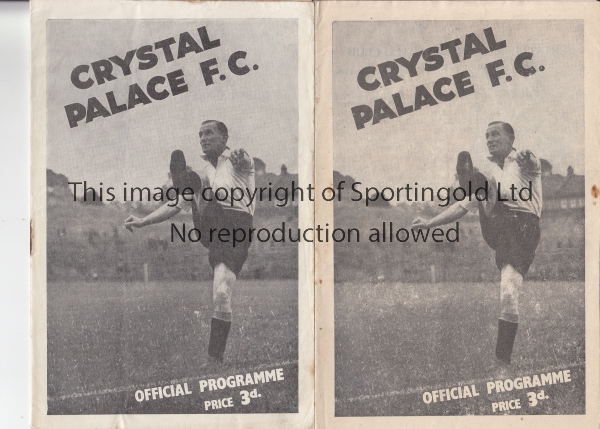 CRYSTAL PALACE 46/7 Two Crystal Palace home programmes, 46/7, v Reading and v Swindon, team changes,