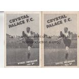 CRYSTAL PALACE 46/7 Two Crystal Palace home programmes, 46/7, v Reading and v Swindon, team changes,