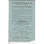 DULWICH - LUTON CLARENCE 1923 Single sheet Dulwich Hamlet programme v Luton Clarence, 17/ 2/1923,