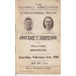 ENGLAND - SCOTLAND 45 Programme, England v Scotland 3/2/45 at Villa Park, fold, slight creasing,