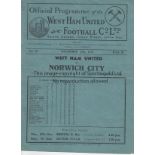 WEST HAM - NORWICH 1937 West Ham home programme v Norwich City, 25/12/1937, pencil score, changes