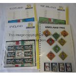 WORLD CUP POSTAGE STAMPS Twenty two sheets relating to World Cup teams. A strip of 4 different UK