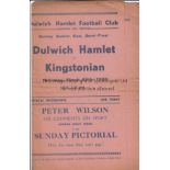DULWICH - KINGSTONIAN 1939 Dulwich Hamlet home programme v Kingstonian, 25/3/1939, Surrey Senior Cup