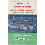 FA CUP FINAL Programme FA Cup Final 1960 Wolverhampton Wanderers v Blackburn Rovers signed by 3