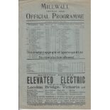 MILLWALL - CRYSTAL PALACE 1916 Single sheet Millwall home programme v Crystal Palace, 7/10/1916,