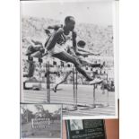 HARRISON DILLARD Signed card of athlete Harrison Dillard clearing a hurdle in training together with