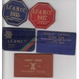 LANCASHIRE CRICKET Three Lancashire CCC Membership cards from 1935,1937 and 1941 plus 2 Great