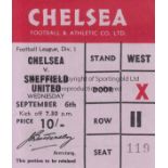 CHELSEA V SHEFFIELD UNITED 1967 TICKET League game at Chelsea 6/9/1967. Good