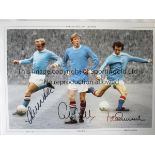 SUMMERBEE / BELL / LEE A large 16" X 12" signed colour print of the Manchester City trio signed by