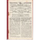 ARSENAL - PRESTON 1938 Arsenal home programme v Preston, 12/2/1938, Cup, slight wear, rusty staple