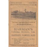 HAYES 1930-31 Hayes home programme v Lyons Club, 20/12/1930, London Senior Amateur Cup, small pencil