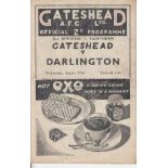 GATESHEAD / DARLINGTON Gatefold programme Gateshead v Darlington 27th August 1947. Scorers/scores on