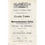 CROOK - MANCHESTER CITY 68 Programme, Crook Town v Manchester City, 16/12/68, friendly four page