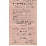 DULWICH HAMLET - BARNET 1921 Single sheet Dulwich Hamlet home programme v Barnet, 29/1/1921 , London