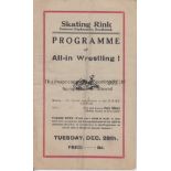 WRESTLING Two programmes for All-in Wrestling at the Skating Rink, Eastern Esplanade, Southend 27/