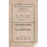 1914 FA CUP FINAL Official programme, 1914 FA Cup Final, Burnley v Liverpool at the Crystal