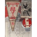 LIVERPOOL MISCELLANY Small collection of items relating to Liverpool FC , metal car badge with screw