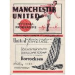 MANCHESTER UNITED - WEST HAM 1937 Scarce Manchester United home programme for postponed match v West