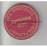FA 1952 Football Association cardboard Superintendent pin badge 1952, gilt narrative on red