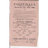 DULWICH - LEEDS AMATEUR LEAGUE 1920 Single sheet Dulwich Hamlet home programme v Leeds Amateur