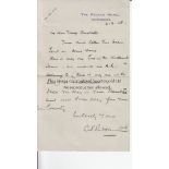 CRICKET Alfred Rawlins Hawtin (1883-1875), Northamptonshire 1908-1930, hand-written letter, one page