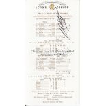 TENDULKAR / CHANDERPAUL AUTOGRAPHS A completed Lord's scorecard in gold print for M.C.C. V Rest of