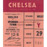 CHELSEA V IPSWICH TOWN 1968 TICKET League game at Chelsea 5/10/1968. Good