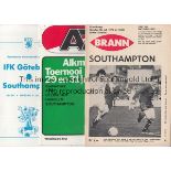 SOUTHAMPTON Three Southampton Away friendly programmes v Brann Bergen 30/7/75, IFK Gothenburg 27/7/