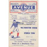 WALTHAMSTOW AVE - IPSWICH 53 Walthamstow Avenue home programme v Ipswich, 16/12/53, Cup replay, four
