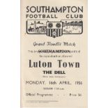 SOUTHAMPTON / LUTON Scarce page programme Southampton v Luton Town friendly 16th April 1956. Very