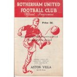 LEAGUE CUP FINAL 1961 Official programme, Rotherham v Aston Villa, 22/8/61, delayed first leg of the