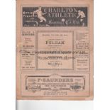 CHARLTON - FULHAM 1922 Four page large format Charlton home programme, Charlton Res v Fulham Res,