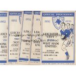 LEICESTER CITY 52-3 Five Leicester home programmes, 52-3, v West Ham, Shef Utd, Swansea, Notts