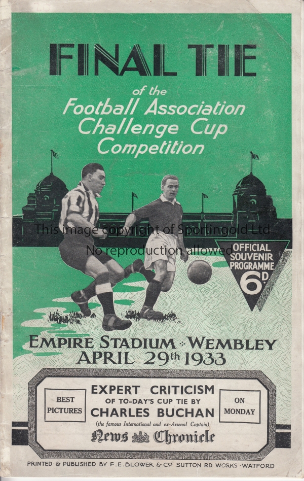1933 FA CUP FINAL Official programme, 1933 Cup Final, Everton v Manchester City, staples removed.
