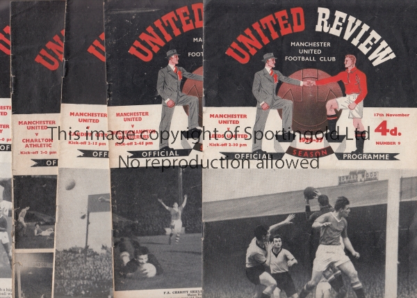 MAN UNITED A collection of 5 Manchester United home programmes v Leeds , Wolves , Charlton , Cardiff