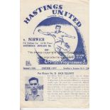 HASTINGS UTD - NORWICH 54 Hastings United home programme v Norwich City, 9/1/54, Cup 3rd Round