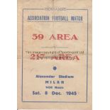 WARTIME - ITALY Four page programme, 59 Area v 217 Area, 8/12/45 at Alexander Stadium, Milan, 59