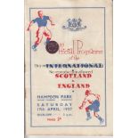 SCOTLAND - ENGLAND 1937 Official programme, Scotland v England, 17/4/1937 at Hampden, Scotland won