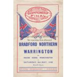 RL CHAMPIONSHIP FINAL 48 Official programme, Bradford Northern v Warrington, 8/5/48, Rugby League