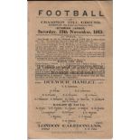 DULWICH - LONDON CALEDONIANS 1913 Single sheet Dulwich Hamlet home programme v London Caledonians,